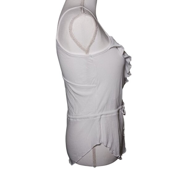 NEW Chaser Suplice‎ Ruffle Tie Waist Scoop Hem Tank Top White Cotton Blouse XS - Picture 5 of 9
